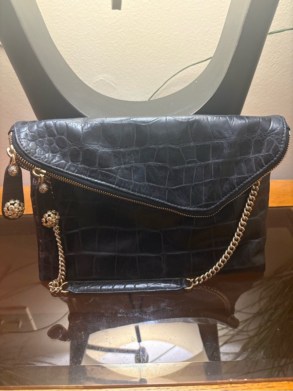 Henri Bendel croc embossed clutch